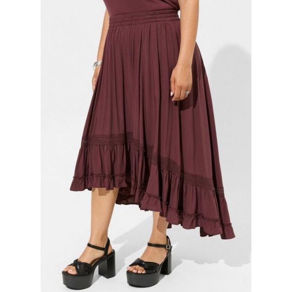 🆕 Maxi Hi-Low Lace Inset Skirt 1 1X 14 16 NWT Torrid New! - Picture 2 of 5